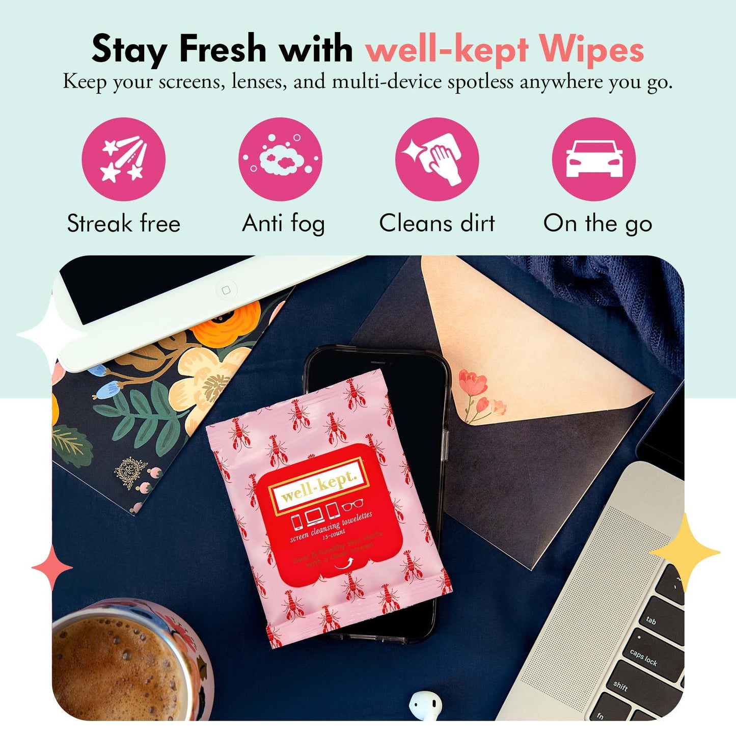 Well-Kept Tech & Lens Wipes – Lobsterfest 12 Pack (180 Count) | Eyeglass, Screen & Phone Cleaning