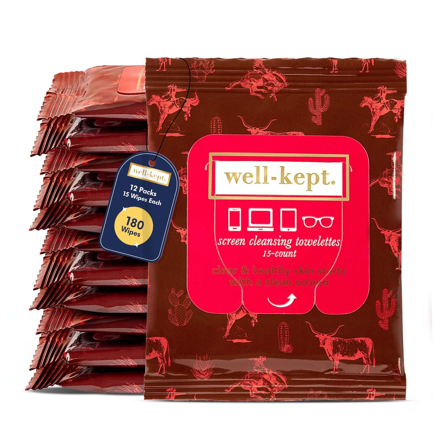 Well-Kept Tech & Lens Wipes - 180 Count (12 Pack) for Eyeglasses & Screens