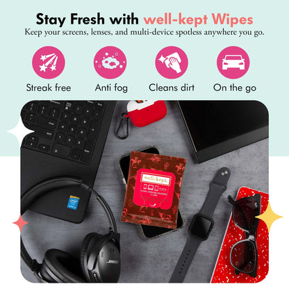 Well-Kept Tech & Lens Wipes - 180 Count (12 Pack) for Eyeglasses & Screens