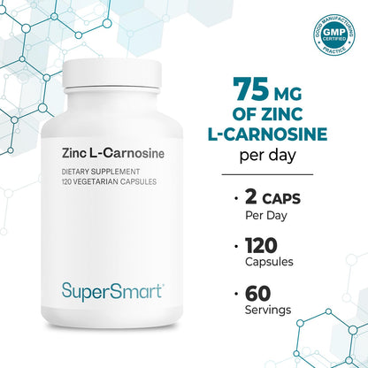 SuperSmart - Zinc L-Carnosine 75mg per Day (Well-Tolerated) - Zinc Carnosine Supplement | Non-GMO & Gluten Free - 120 Vegetarian Capsules
