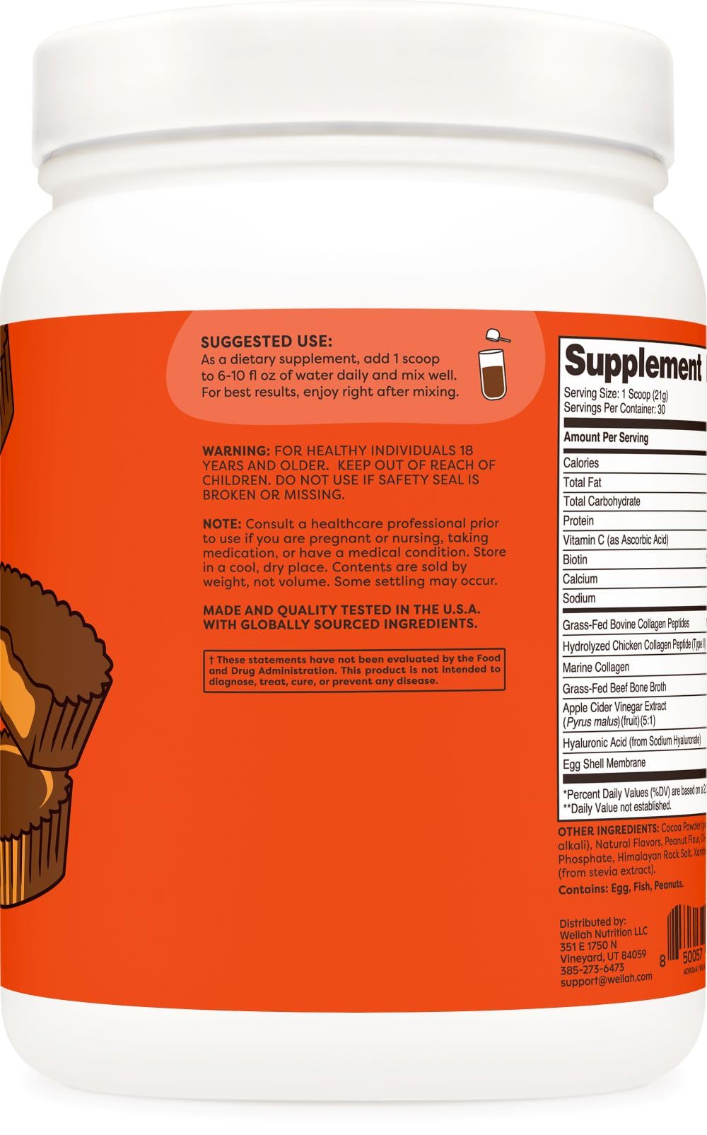 Wellah The Afterglow Multi Collagen Protein + Beauty – Peanut Butter Chocolate (30 Servings)