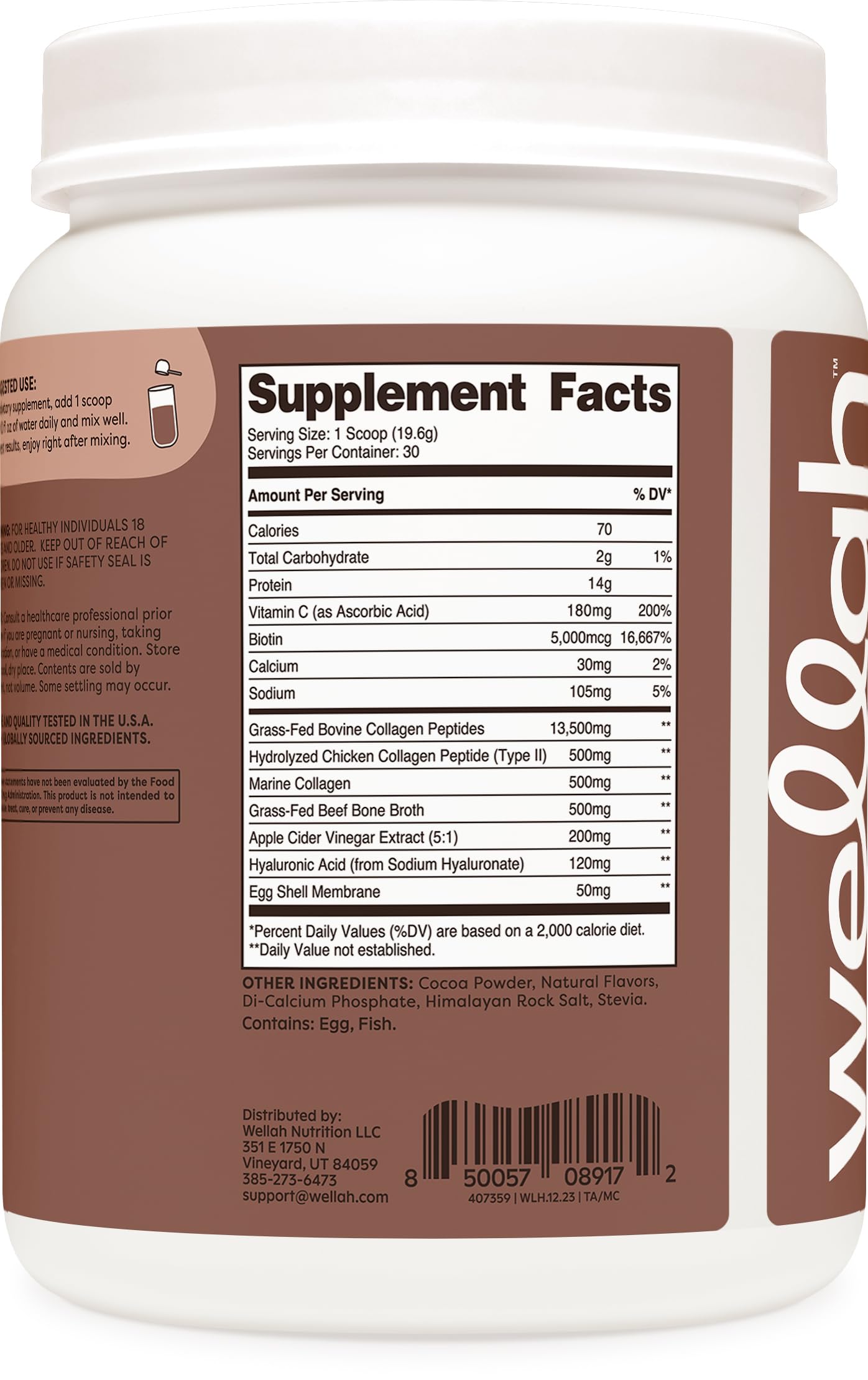 Wellah The Afterglow Multi Collagen Protein + Beauty – Chocolate, 30 Servings | Hair, Skin & Joints