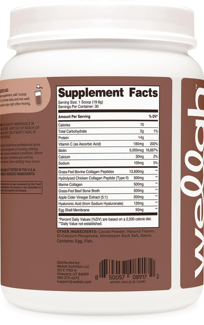 Wellah The Afterglow Multi Collagen Protein + Beauty – Chocolate, 30 Servings | Hair, Skin & Joints