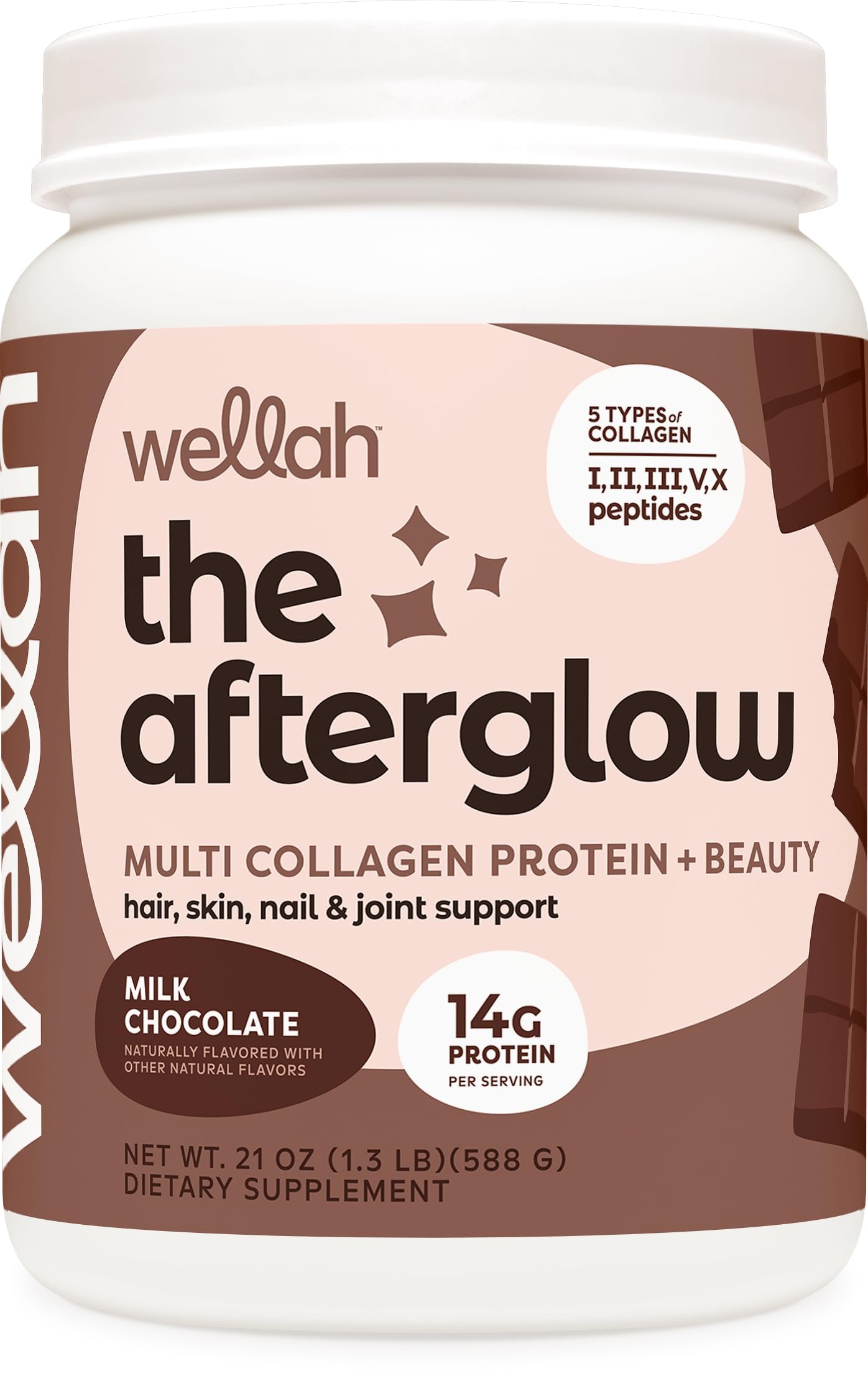 Wellah The Afterglow Multi Collagen Protein + Beauty – Chocolate, 30 Servings | Hair, Skin & Joints