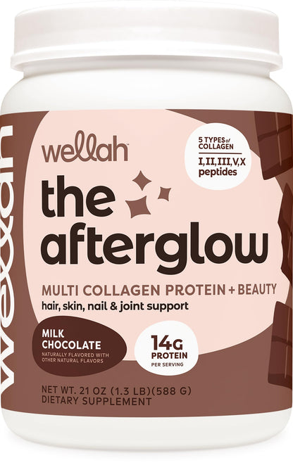 Wellah The Afterglow Multi Collagen Protein + Beauty – Chocolate, 30 Servings | Hair, Skin & Joints