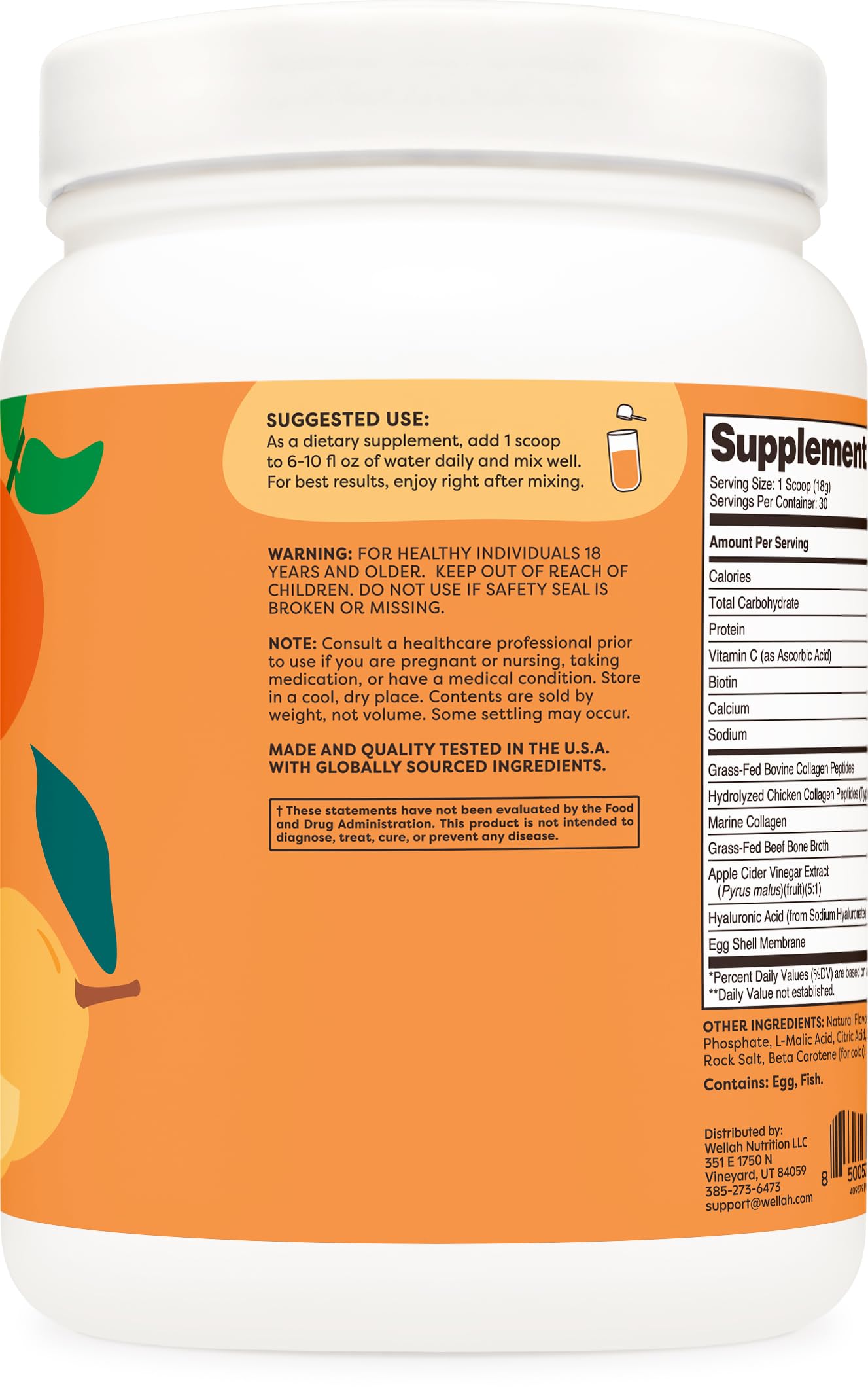 Wellah The Afterglow Multi Collagen Protein + Beauty – 30 Servings (Orange Mango) – Hair, Skin, Nails & Joints | Non-GMO, Gluten Free
