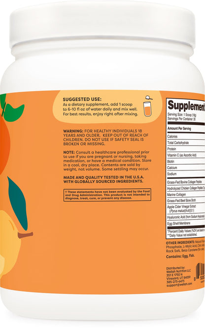Wellah The Afterglow Multi Collagen Protein + Beauty – 30 Servings (Orange Mango) – Hair, Skin, Nails & Joints | Non-GMO, Gluten Free