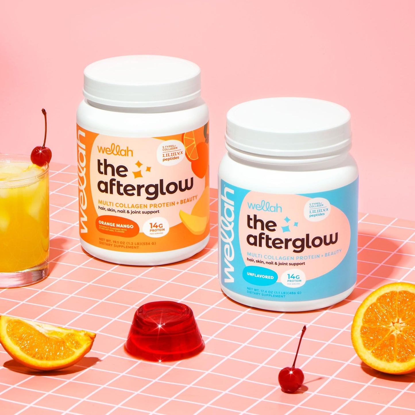 Wellah The Afterglow Multi Collagen Protein + Beauty – 30 Servings (Orange Mango) – Hair, Skin, Nails & Joints | Non-GMO, Gluten Free