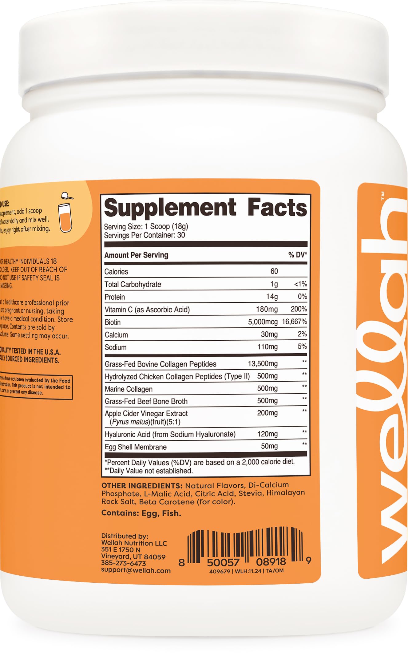 Wellah The Afterglow Multi Collagen Protein + Beauty – 30 Servings (Orange Mango) – Hair, Skin, Nails & Joints | Non-GMO, Gluten Free