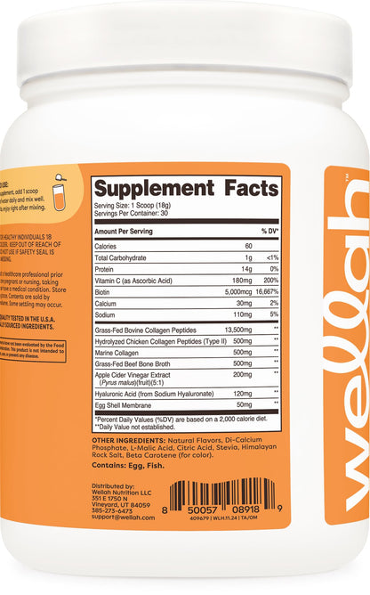 Wellah The Afterglow Multi Collagen Protein + Beauty – 30 Servings (Orange Mango) – Hair, Skin, Nails & Joints | Non-GMO, Gluten Free