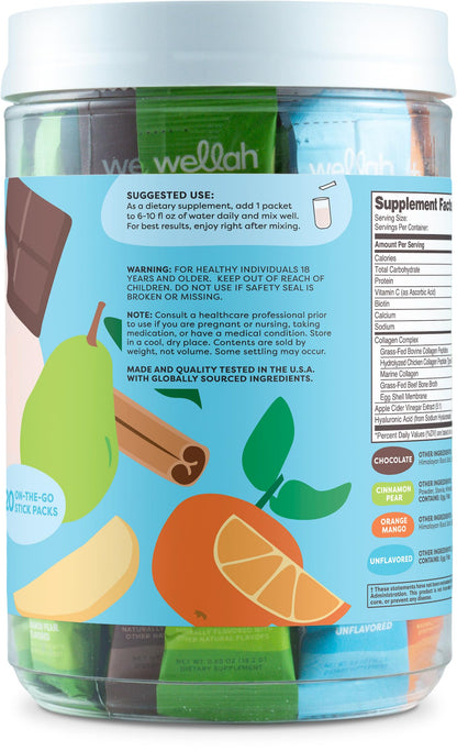 Wellah The Afterglow Multi Collagen Protein + Beauty (Variety Pack) 20 Stickpacks - 15G Collagen Complex Per Serving