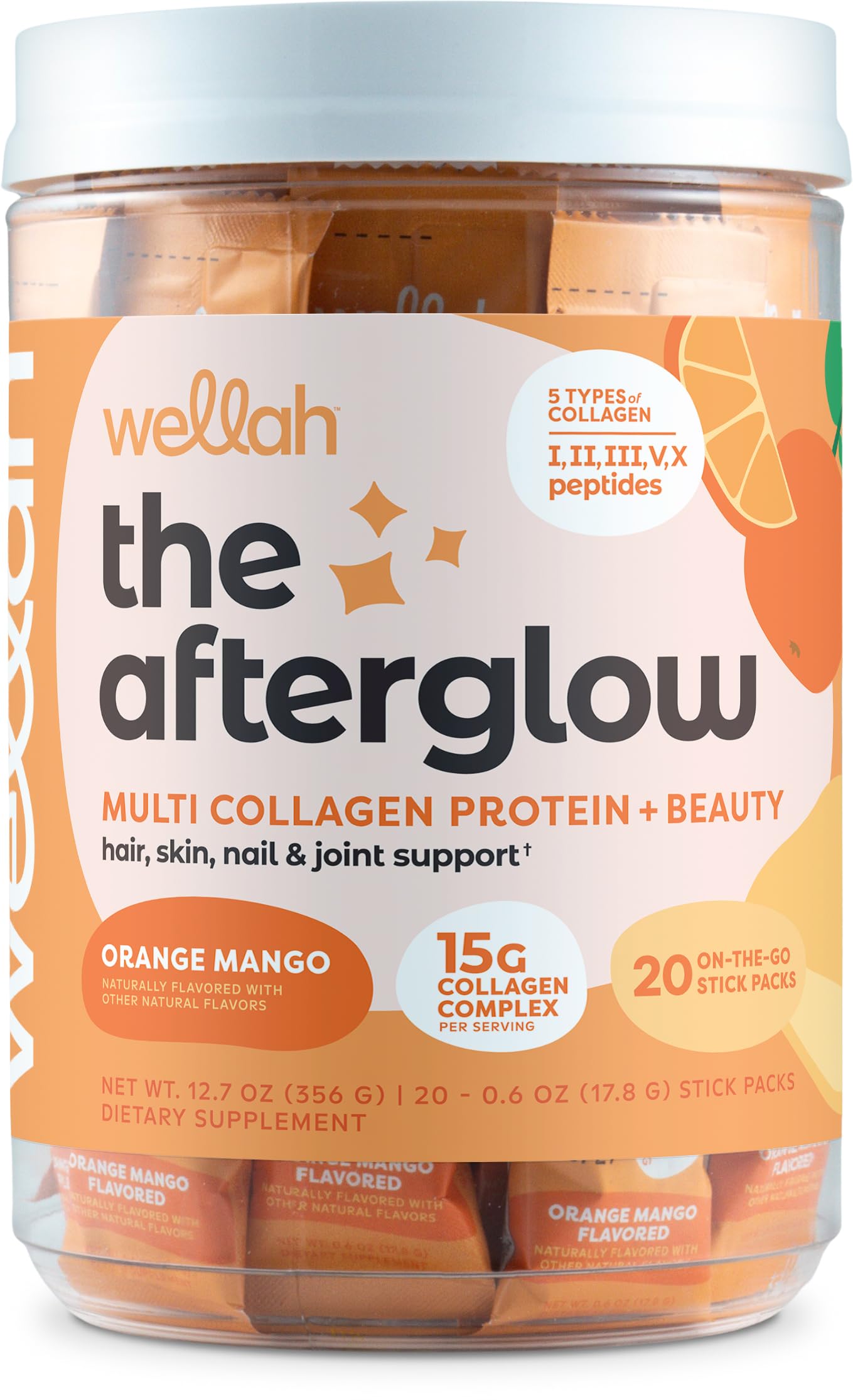 Wellah The Afterglow Multi Collagen Protein + Beauty — Orange Mango, 20 Stickpacks