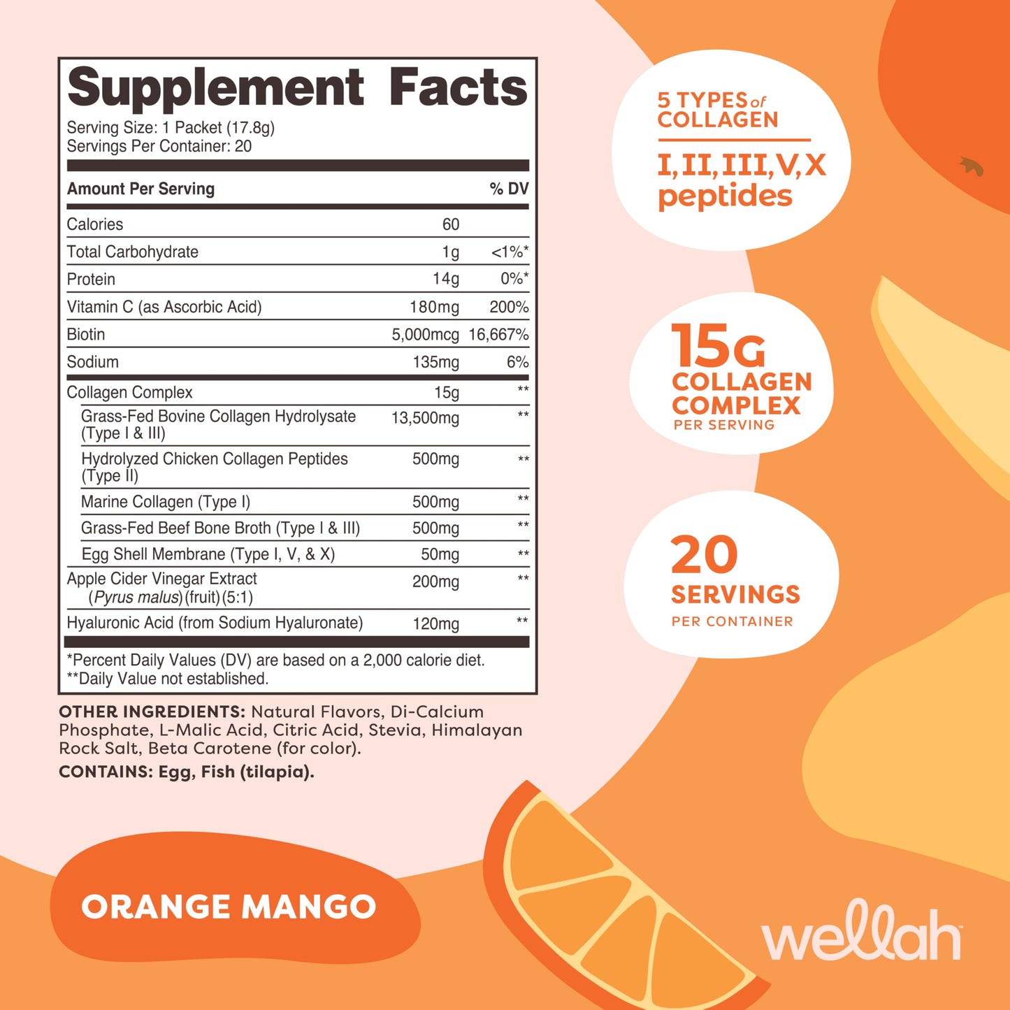Wellah The Afterglow Multi Collagen Protein + Beauty — Orange Mango, 20 Stickpacks