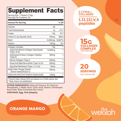 Wellah The Afterglow Multi Collagen Protein + Beauty — Orange Mango, 20 Stickpacks