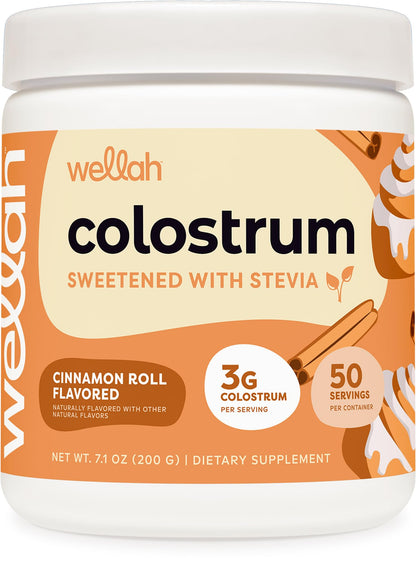 Wellah Colostrum Cinnamon Roll – 50 Servings, 3g/Serving, Stevia-Sweetened