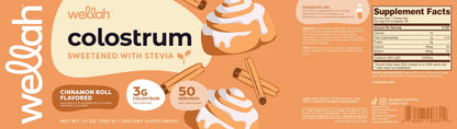 Wellah Colostrum Cinnamon Roll – 50 Servings, 3g/Serving, Stevia-Sweetened