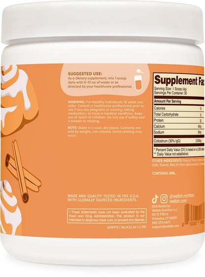 Wellah Colostrum Cinnamon Roll – 50 Servings, 3g/Serving, Stevia-Sweetened
