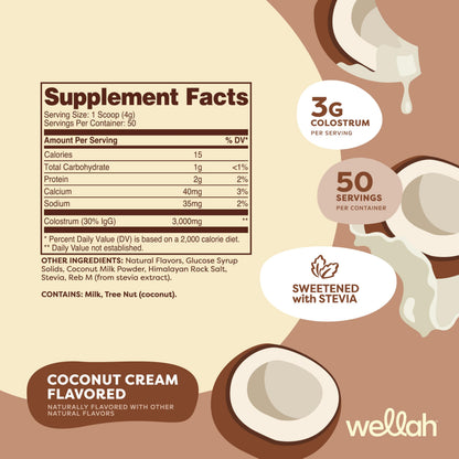 Wellah Colostrum Coconut Cream – 50 Servings, 3g Per Serving, Stevia-Sweetened