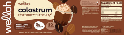 Wellah Colostrum Mocha Latte - 50 Servings, 3g Per Serving, Stevia-Sweetened
