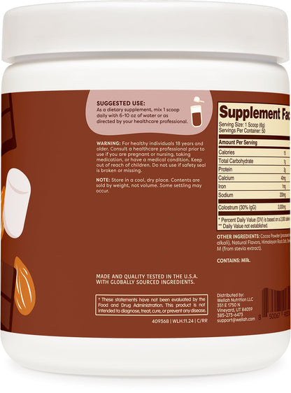 Wellah Colostrum Rocky Road Flavored (50 Servings) – 3g Colostrum Per Serving, Stevia-Sweetened Dietary Supplement