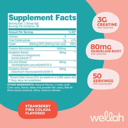 Wellah Creatine for Women – 50 Servings, Strawberry Pina Colada