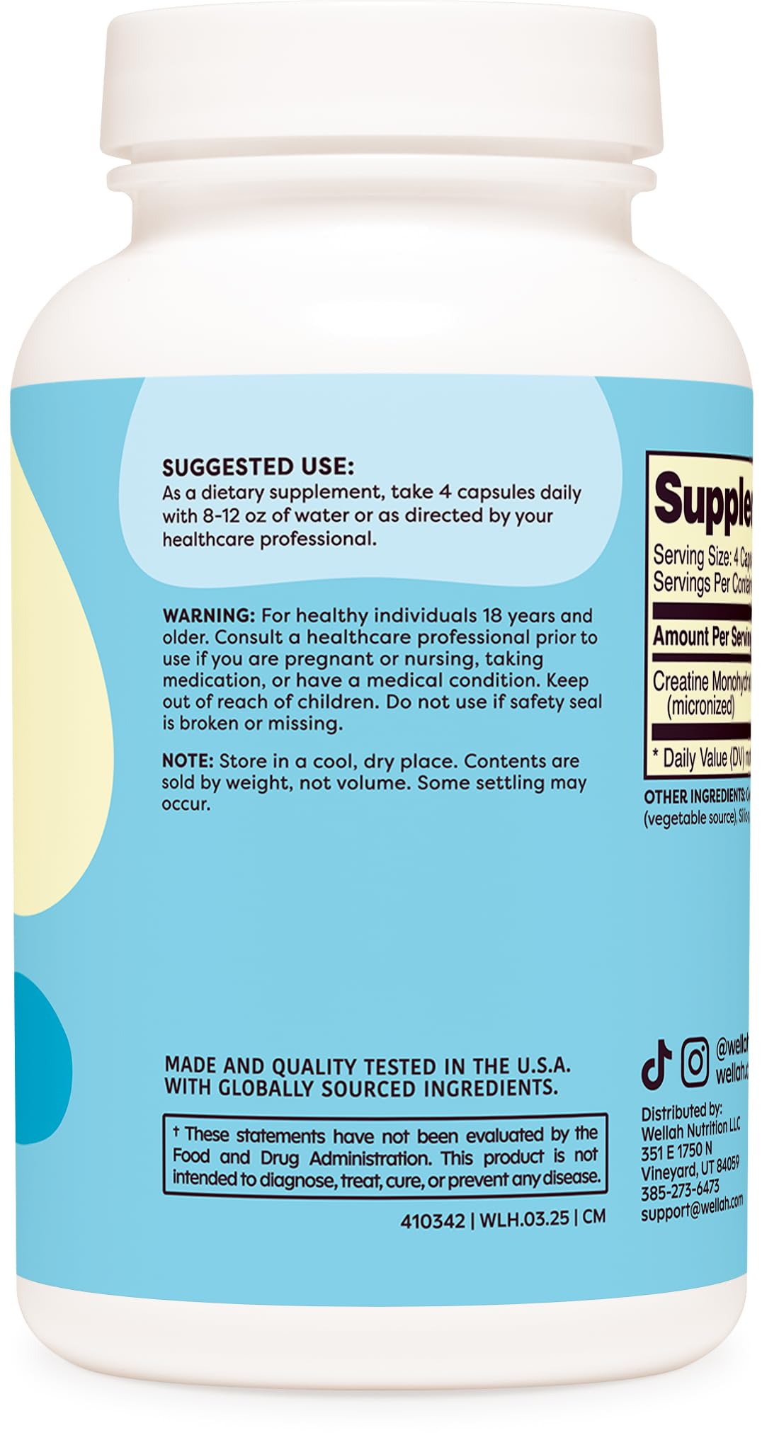Wellah Creatine Monohydrate Capsules (3000 mg) - 120 Capsules | Micronized Creatine, 30 Servings