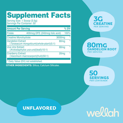 Wellah Creatine for Women – 50 Servings Unflavored | Creatine Monohydrate