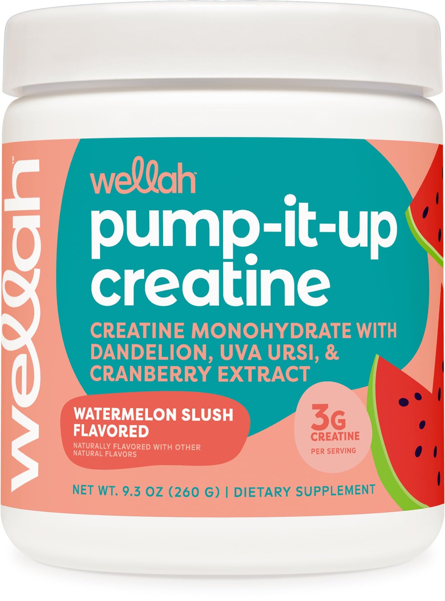 Wellah Creatine for Women (50 Servings, Watermelon Slush) – Creatine Monohydrate with Dandelion & Cranberry Extract