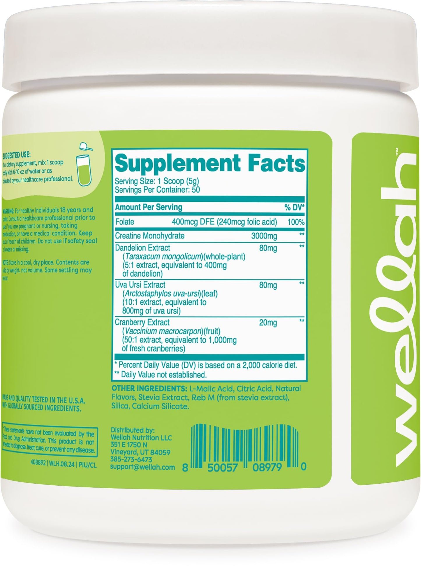 Wellah Creatine for Women - Coconut Lime, 50 Servings | Creatine Monohydrate