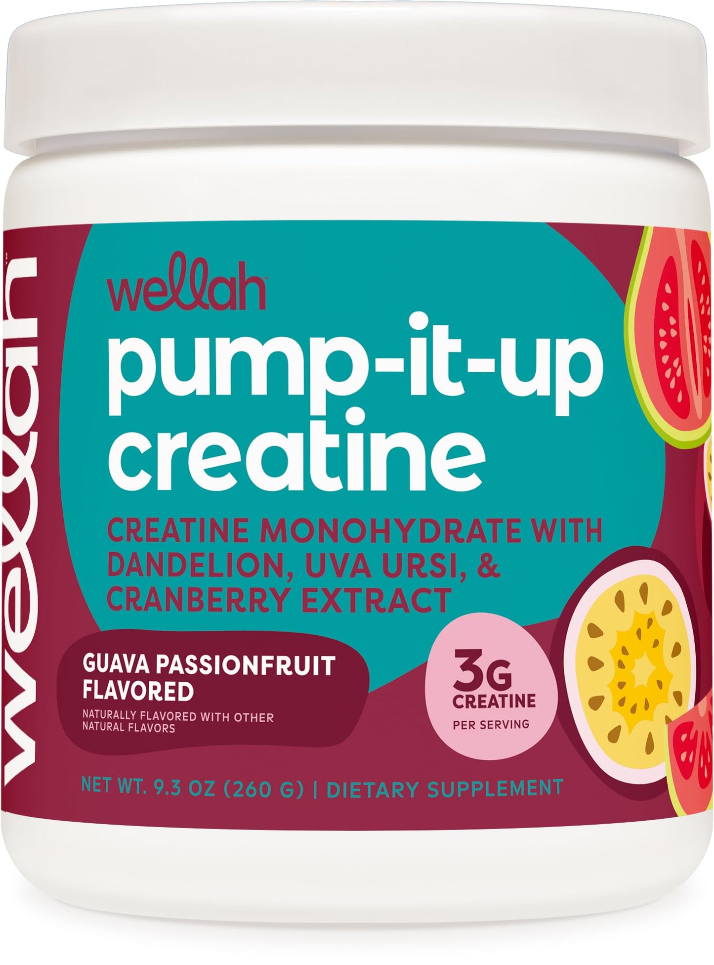 Wellah Creatine for Women (50 Servings, Guava Passionfruit) - Creatine Monohydrate with Dandelion & Cranberry Extract