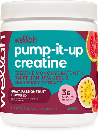 Wellah Creatine for Women (50 Servings, Guava Passionfruit) - Creatine Monohydrate with Dandelion & Cranberry Extract