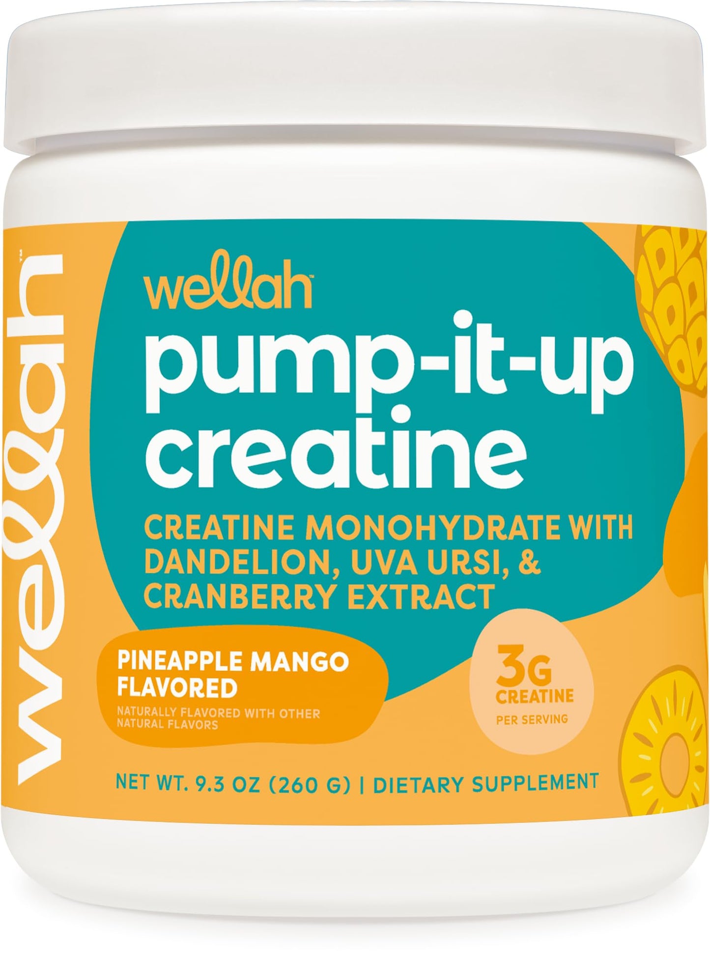 Wellah Creatine for Women Pineapple Mango | 50 Servings | Creatine Monohydrate with Dandelion & Cranberry