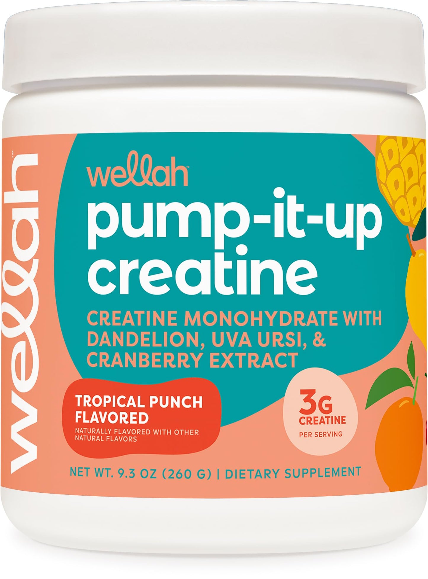 Wellah Creatine for Women (50 Servings) – Creatine Monohydrate with Dandelion & Cranberry Extract | Tropical Punch