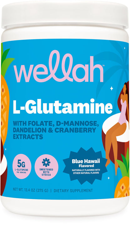 Wellah L-Glutamine Powder Blue Hawaii – 50 Servings (5g/serving) | Stevia