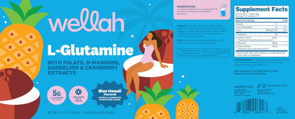 Wellah L-Glutamine Powder Blue Hawaii – 50 Servings (5g/serving) | Stevia