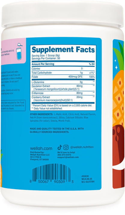 Wellah L-Glutamine Powder Blue Hawaii – 50 Servings (5g/serving) | Stevia