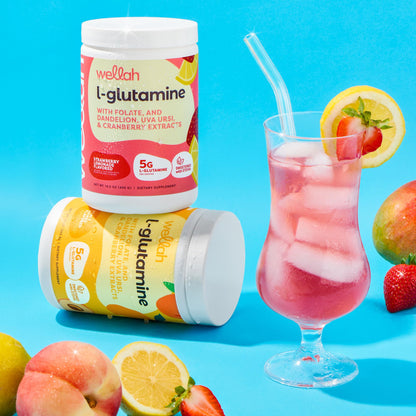 Wellah L-Glutamine Strawberry Lemonade – 50 Servings | 5g per Serving | Stevia-Sweetened