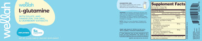 Wellah L-Glutamine Powder Unflavored (50 Servings) - 5g per Serving, Stevia-Sweetened