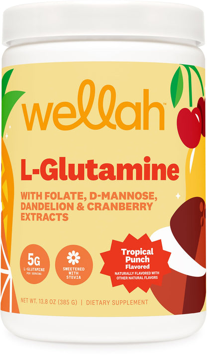 Wellah L-Glutamine Powder Tropical Punch – 50 Servings | 5g per Serving, Stevia
