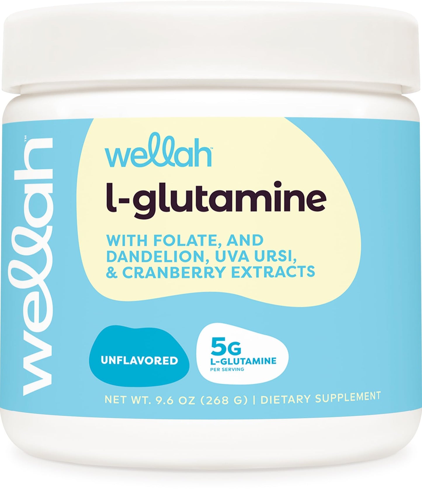 Wellah L-Glutamine Powder Unflavored (50 Servings) - 5g per Serving, Stevia-Sweetened