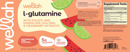 Wellah L-Glutamine Powder Watermelon Lime 50 Servings (5g per Serving)