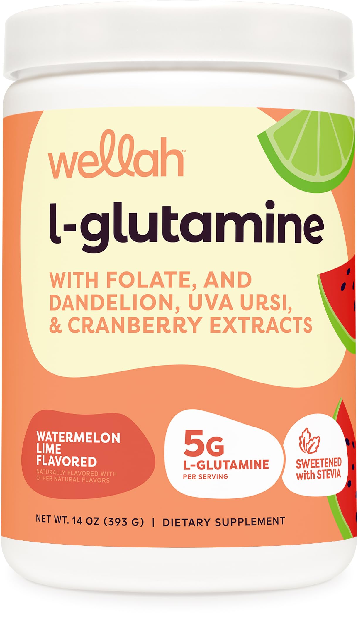Wellah L-Glutamine Powder Watermelon Lime 50 Servings (5g per Serving)