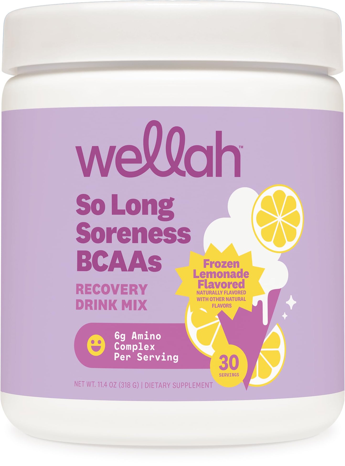 Wellah So Long Soreness BCAA Powder - Frozen Lemonade (30 Servings) with Hydration Complex