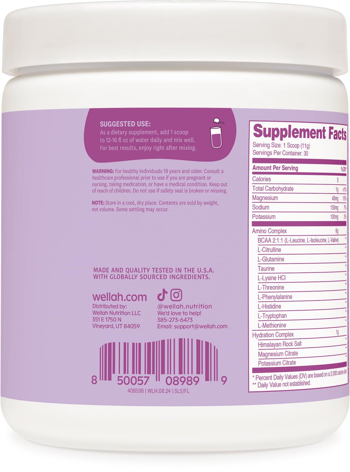 Wellah So Long Soreness BCAA Powder - Frozen Lemonade (30 Servings) with Hydration Complex