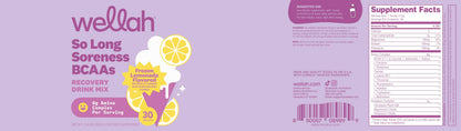 Wellah So Long Soreness BCAA Powder - Frozen Lemonade (30 Servings) with Hydration Complex