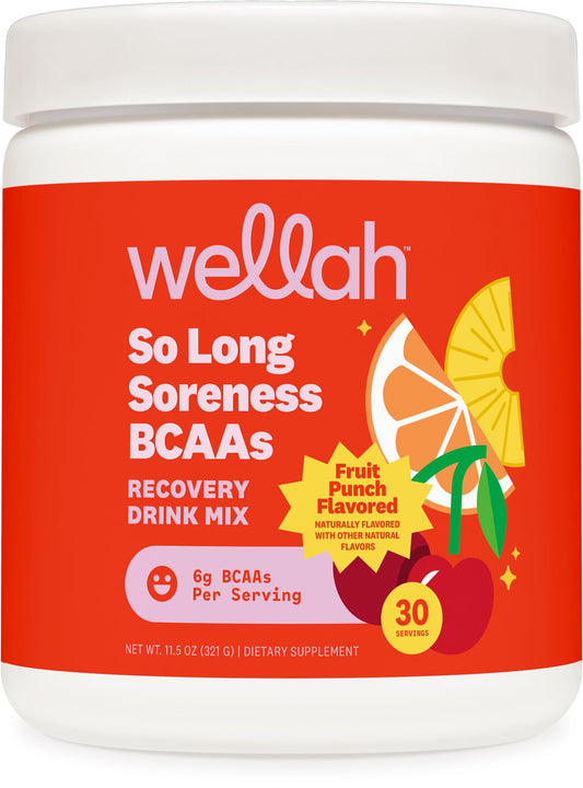 Wellah So Long Soreness BCAA Powder (Fruit Punch Flavored) 30 Servings – with Hydration Complex BritishVita | Premium UK Vitamins & Wellness Supplements