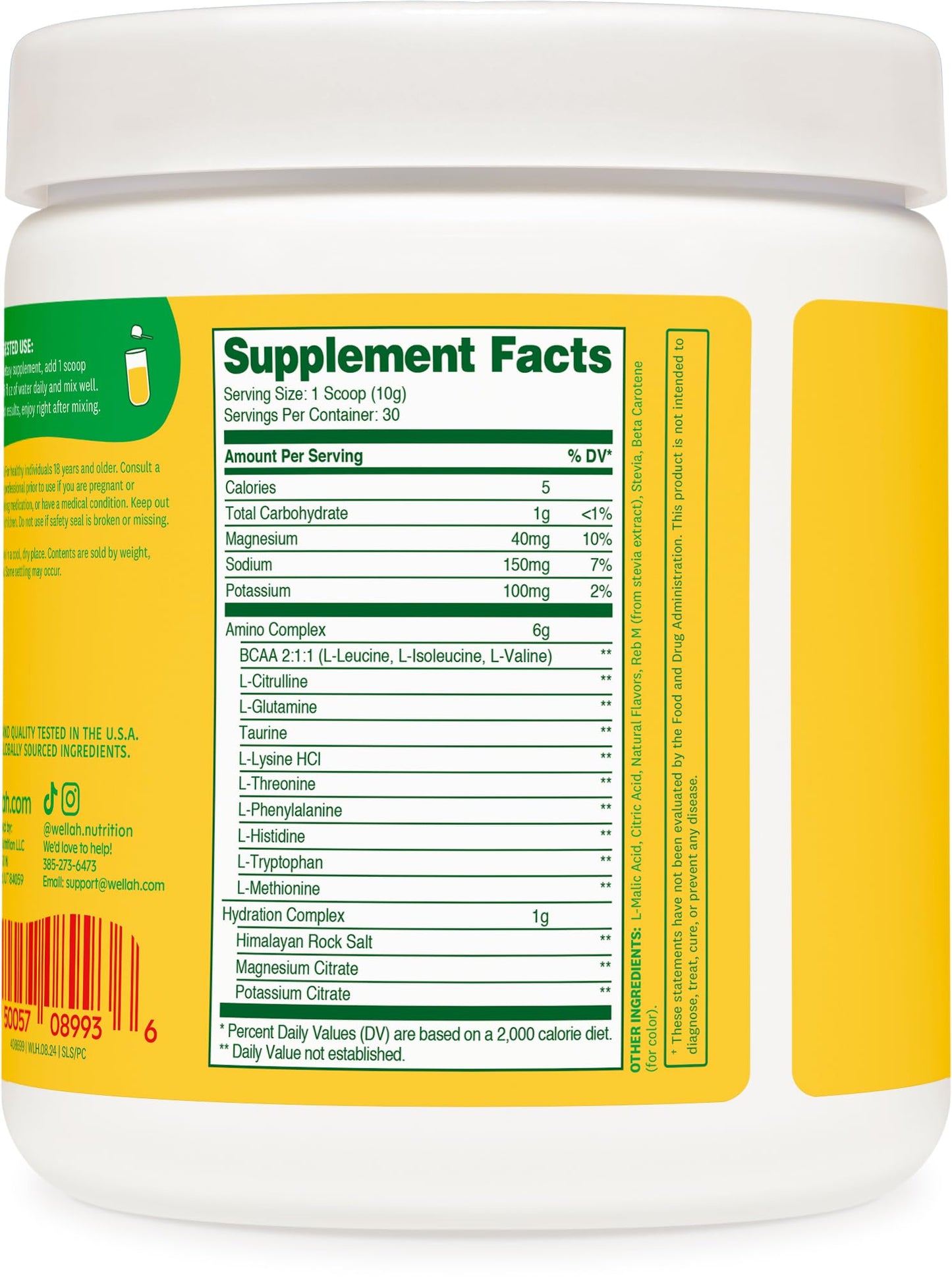 Wellah So Long Soreness BCAA Powder – Pina Colada, 30 Servings (Hydration Complex)
