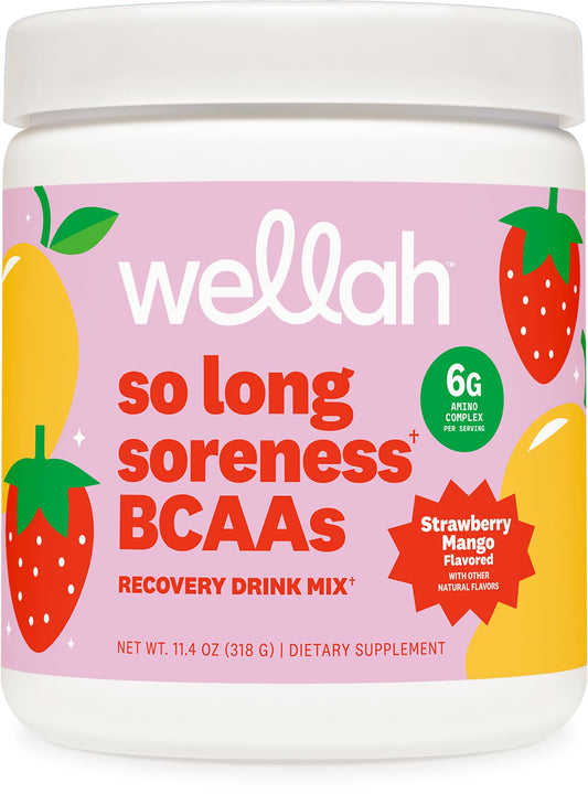 Wellah So Long Soreness BCAA Powder (Strawberry Mango Flavored) 30 Servings - with Hydration Complex BritishVita | Premium UK Vitamins & Wellness Supplements
