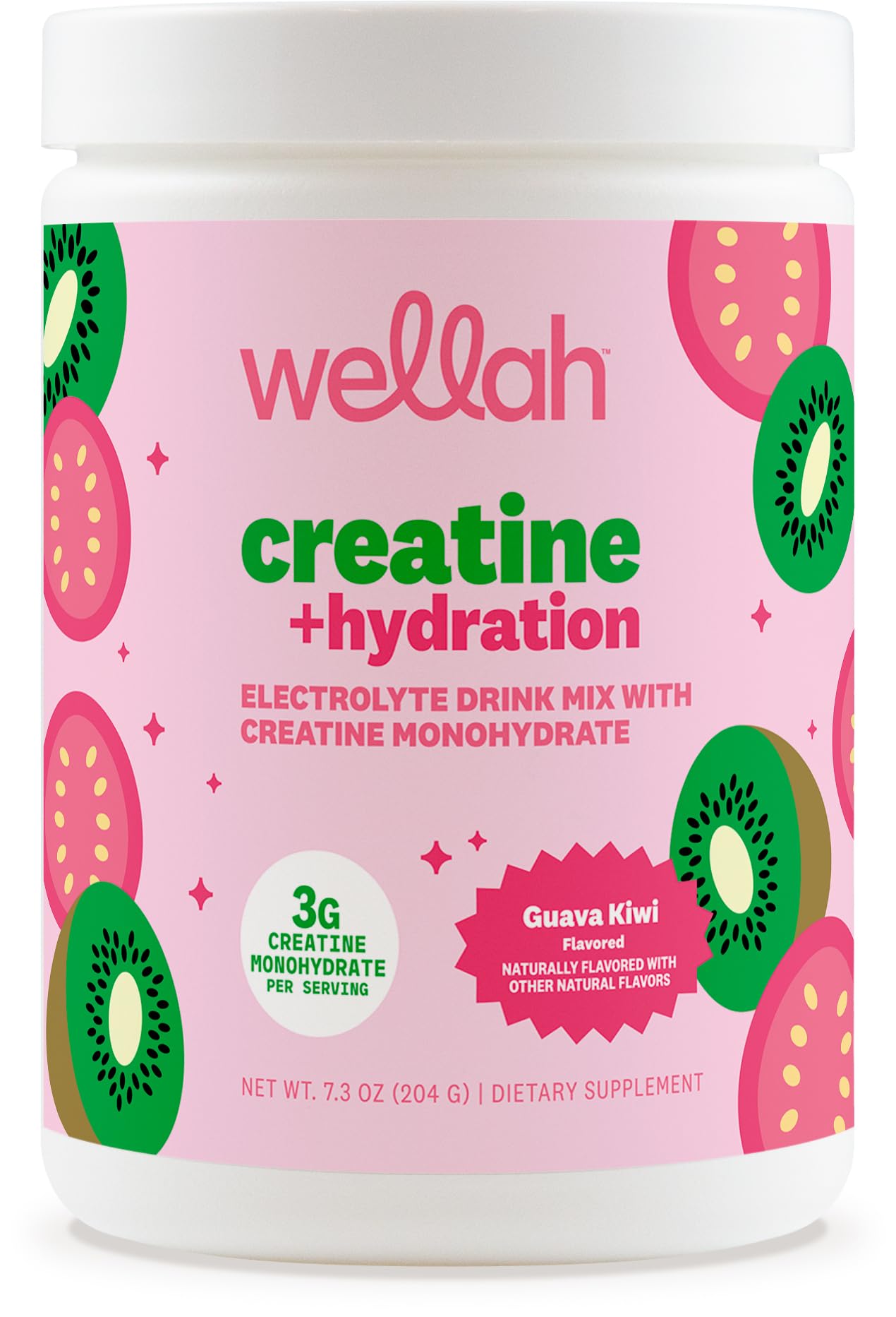 Wellah Creatine + Hydration Powder (Guava Kiwi) – 3g Creatine Monohydrate, Electrolytes, 30 Servings