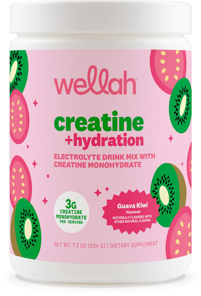 Wellah Creatine + Hydration Powder (Guava Kiwi) – 3g Creatine Monohydrate, Electrolytes, 30 Servings